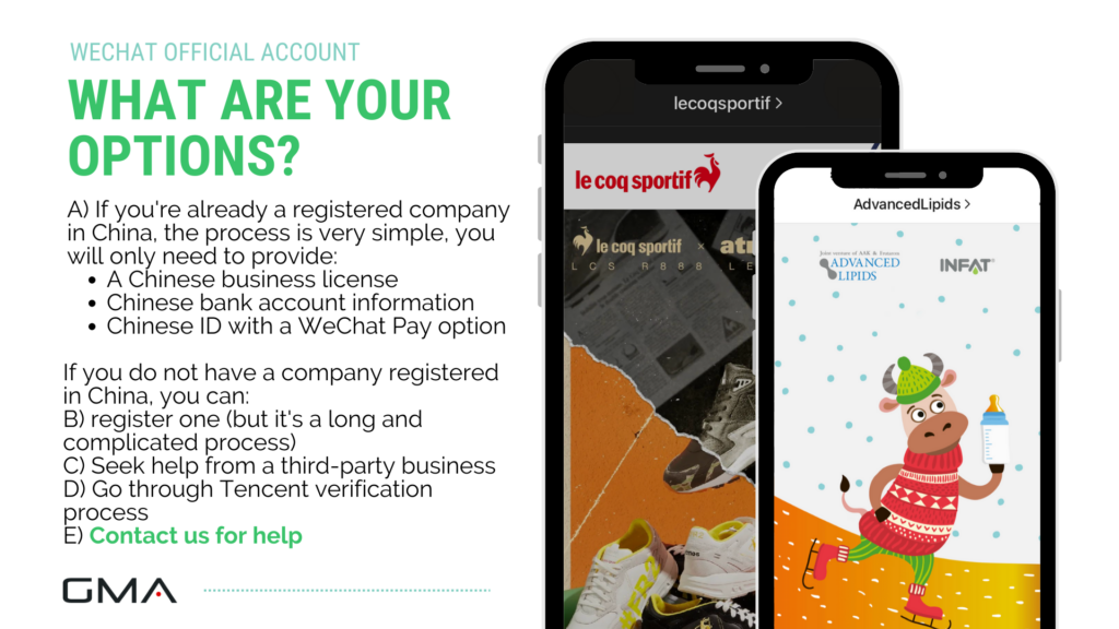 WeChat Official Account: registration options